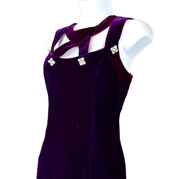 Vintage JESSICA HOWARD Formal Maxi Dress Gown Embellished Purple Velvet Size 4 - Picture 2 of 14